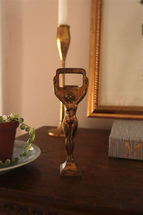 Vintage Brass Nude Lady Bottle Opener Art Deco Metal Barware Collectible Female Figurine Cap
