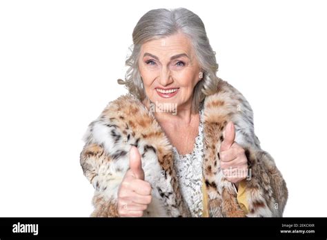 Gorgeous Mature Woman Posing Against White Background Stock Photo Alamy