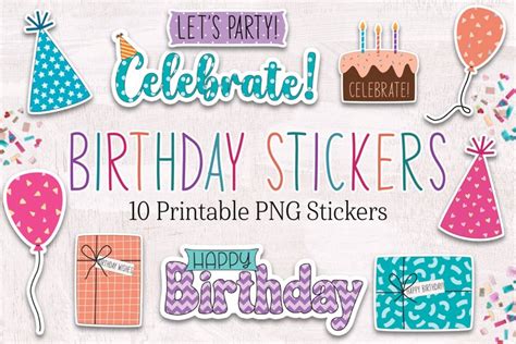 Birthday Party Stickers | Printable Sticker Set