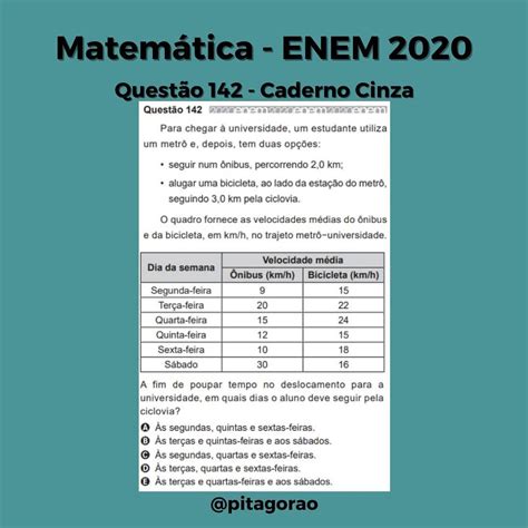 ENEM 2020 Questão 142 da prova de Matemática do Caderno Cinza Razão