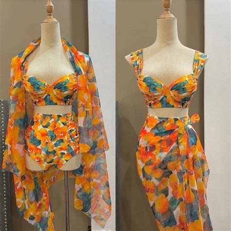 Mua bikini set mon đi biển rất xinh gồm bộ gọng kềm khăn cột bông cam giá rẻ nhất TecKi Vn