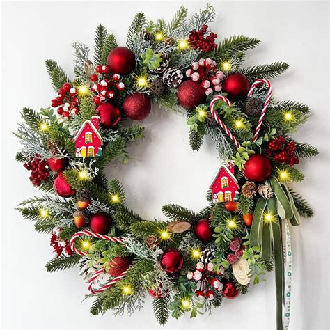 Waipfaru Artificial Christmas Wreaths with lights,20inch Christmas Door ...