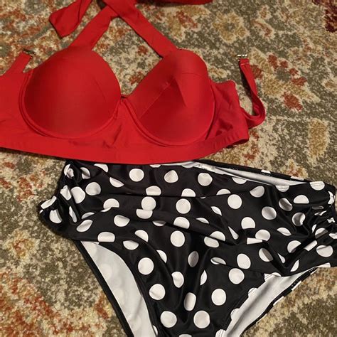 Red And Polka Dot Bikini Set Depop