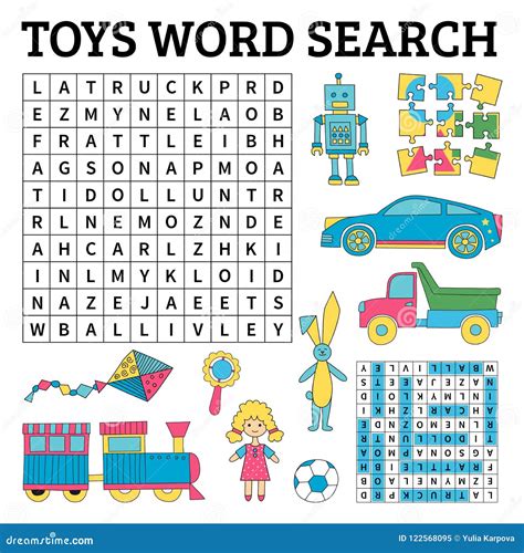 Toys Word Search Game For Kids Vector Illustration For Learning Stock