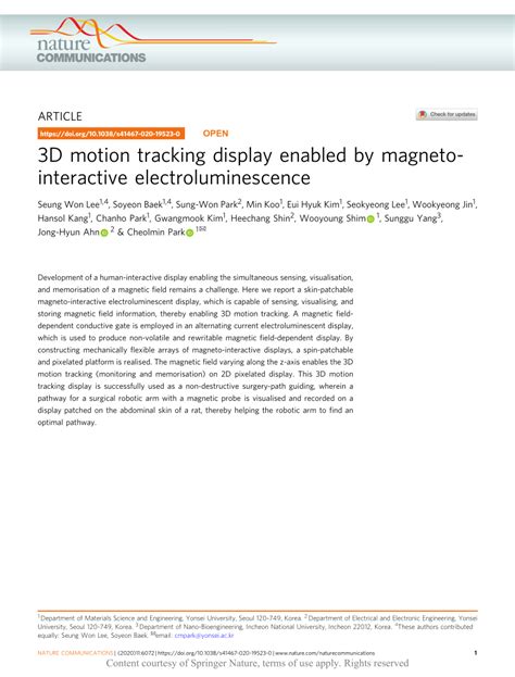 Pdf 3d Motion Tracking Display Enabled By Magneto Interactive