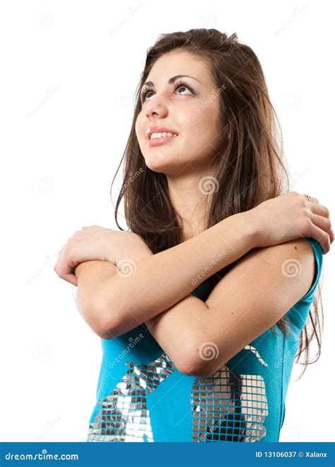 Beautiful Brunette Isolated On White Stock Image Image Of Crossed Lady