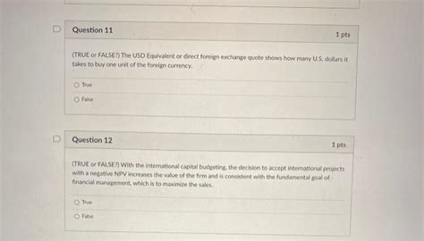 Solved Question 11 1 Pts True Or False The Usd Equivalent