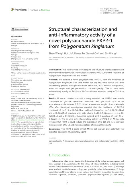 Pdf Structural Characterization And Anti Inflammatory Activity Of A