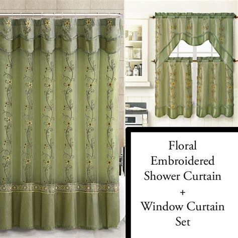 Sage Shower Curtain And 3 Pc Window Curtain Set Bathroom Decor Double