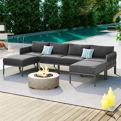 Zeus Ruta 6 Piece Grey Wicker Outdoor Sectional Set With Gray