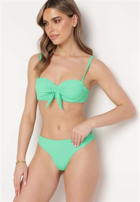 Zielone Bikini Biustonosz na Cienkich Ramiączkach z Regulacją i Wiązaniem Majtki Typu Figi
