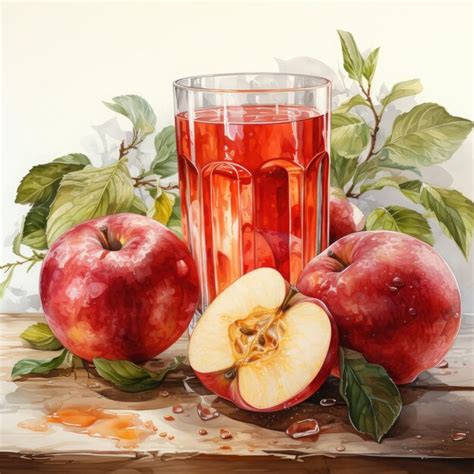 Premium Photo Watercolor Apple Juice Clipart Illustration Generative Ai