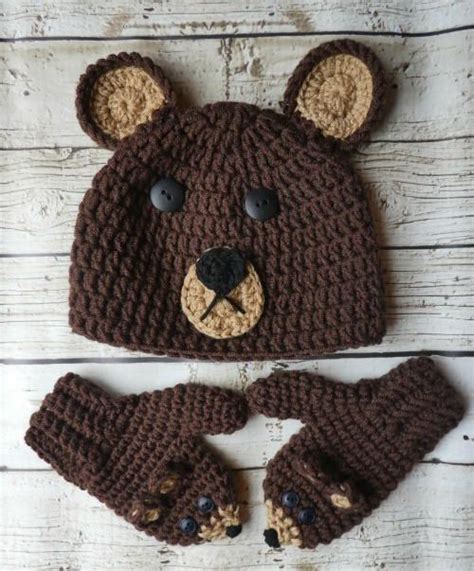 Cute As A Bear Hat Mitten Set Crochet Bear Hat Crochet Baby Hats