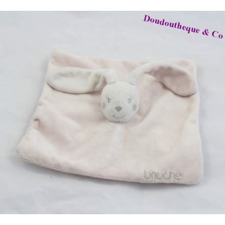 Doudou plat lapin KIMBALOO Brioche carré rose La Halle 20 cm SOS