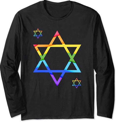 Lgbt Rainbow Flag Star Of David Queer Gay Pride Gift Lgbt Long Sleeve T Shirt Amazon Co Uk