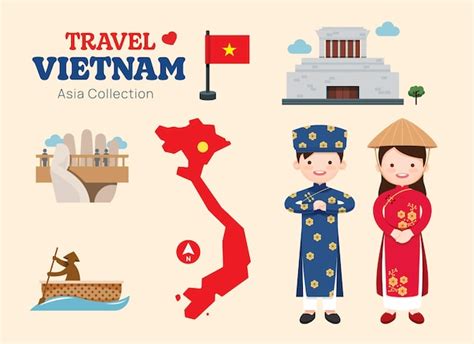 Premium Vector Travel Vietnam Flat Icons Set Vietnamese Element Icon