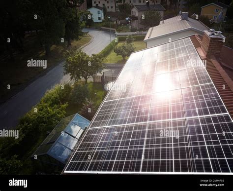 Solar Panels On House Roof Stock Photo Alamy