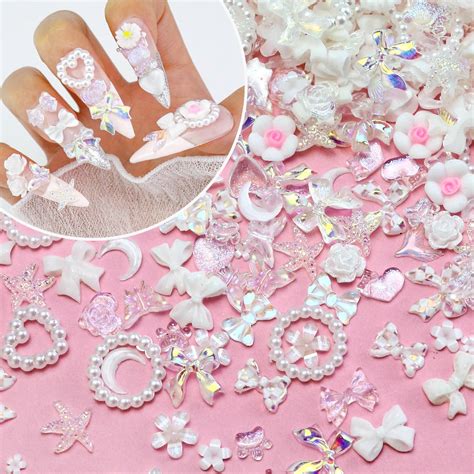 Amazon.com: 50pcs Aurora Bow Kawaii Nail Charms for Acrylic Nails, 3D