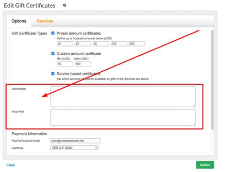 gift certificates application