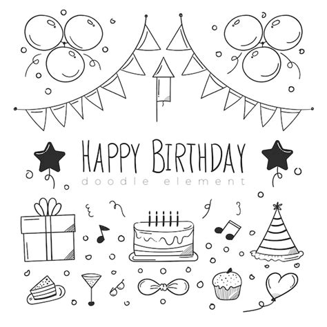 Desenho de elemento de feliz aniversário esboçado | Vetor Premium