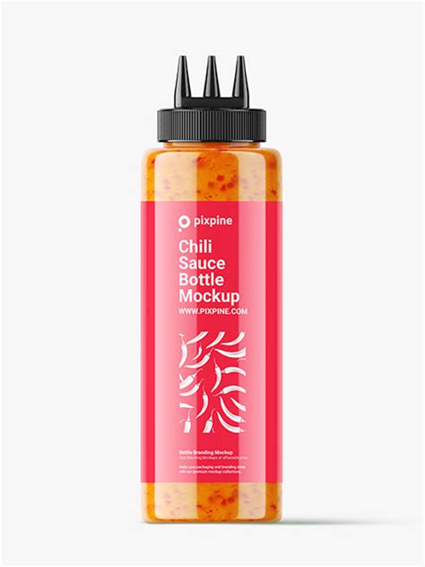 Hot Chili Sauce Triple Nozzle Squeeze Bottle Mockup Pixpine