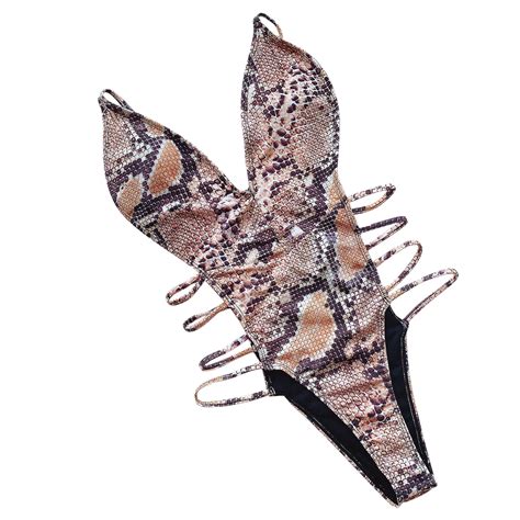 Ichuanyi Swimsuits For Women Women One Piece Snake Print Bikini Push Up Pad Swimwear Hollow Out