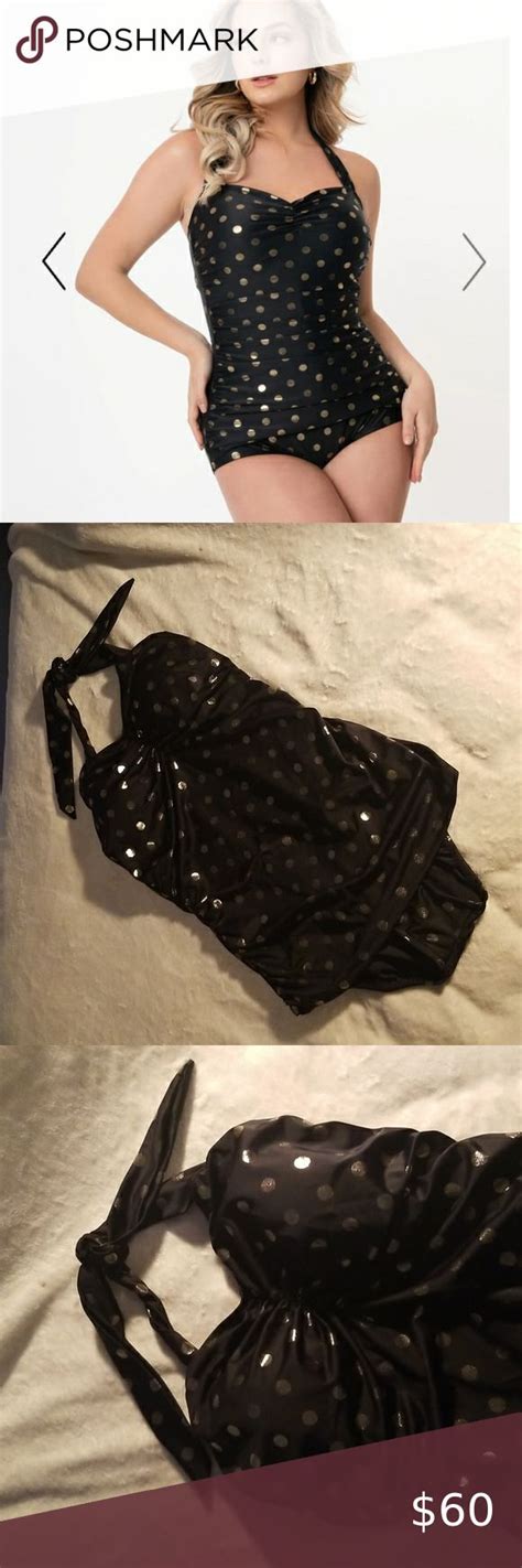 Esther Williams Black And Gold One Piece Bathing Suit Size 20w