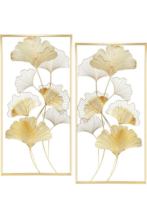 Lulu Home Metal Wall Decor 39 X 20 Golden Ginkgo Leaf Wall Hanging