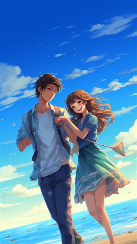 Cute Anime Couple at Beach Aesthetic Romantic Love (7) Wallpaper ...