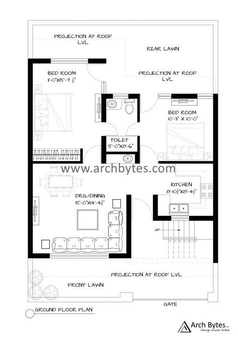 House Plan For X Feet Plot Size Sq Yards Gaj Archbytes