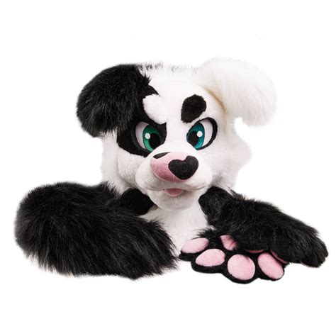 Black And White Border Collie Dog Fursuit Head Hand Paws And Tail For