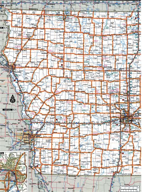 Iowa state highway map with truck routes area town roads map trucker