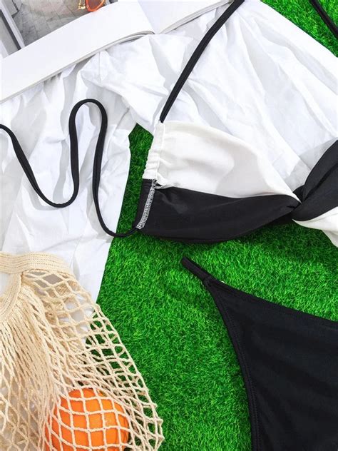 Para Praia Black White Bikinis 2024 Micro Thongs Swimsuit Women Bandage Swimwear Bikini Halter