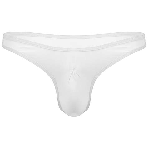 Alvivi Men S Ice Silk Ruched Thong Stretchy Low Rise G String Bikini Briefs Underwear White L