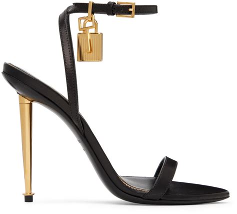 TOM FORD Black Padlock Pointy Naked Heeled Sandals TOM FORD