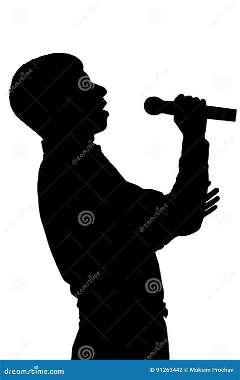 Silhouette Of A Man Singing Emotionally Into A Microphone Stock Photo