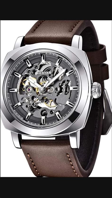 Benyar Automatic Watches For Men Skeleton Mechanical Leather Strap