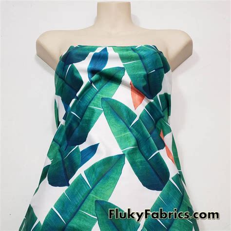 Banana Leaves On White Nylon Spandex Bikini Swimsuit Swimwear Fabric