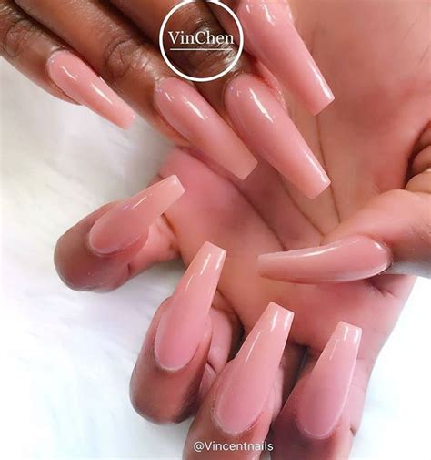 Long Coffin Shaped Nail Set With Perfect Nude Pink Gel Polish