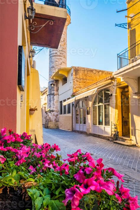 Scenic picturesque streets of Chania venetian town. Chania, Creete