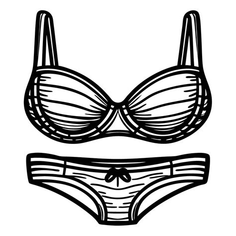 Hand Drawn Bikini Set Black And White Outline Illustration Of Women S