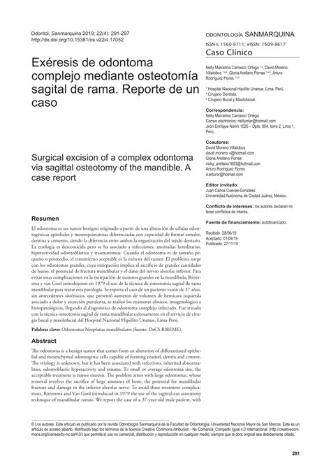 PDF Exéresis de odontoma complejo mediante osteotomía sagital de rama