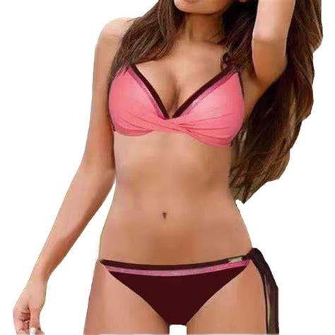 Femme Maillot de Bain 2 Pièce Fendu Dos Nu Triangle Bikini de Plage Taille Basse Swimwear