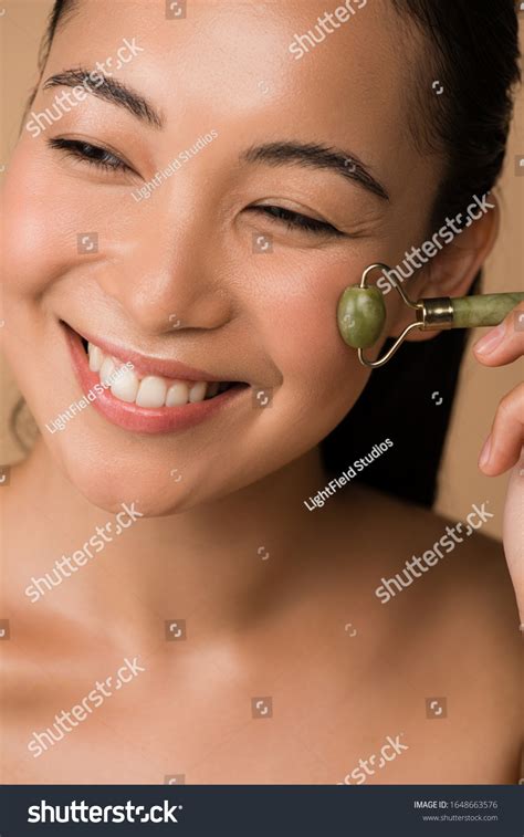 Happy Beautiful Naked Asian Girl Massaging Stock Photo Shutterstock
