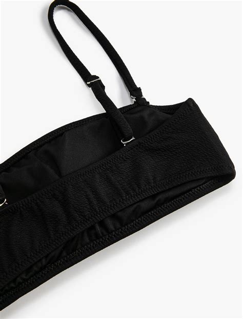 Siyah Kadın Straplez Bikini Üstü Dokulu Kaplı 3SAK10153BM Koton