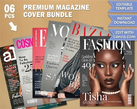 Fashion Magazine Cover Template Bundle Custom Magazine Cover Fully