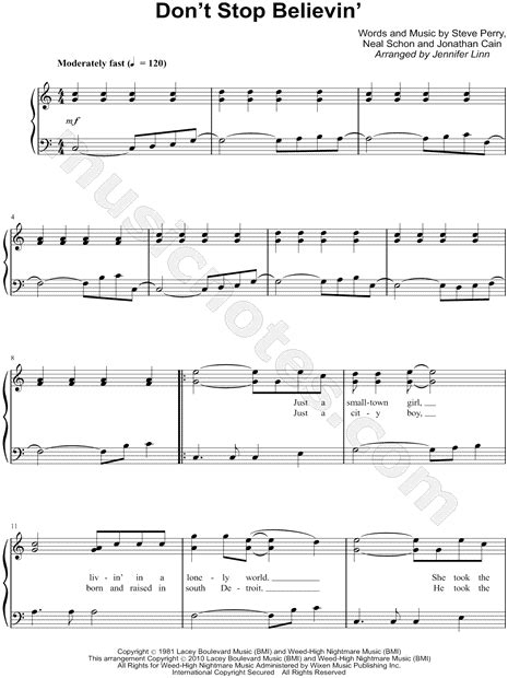 Journey Dont Stop Believin Sheet Music Easy Piano In C Major Transposable Download