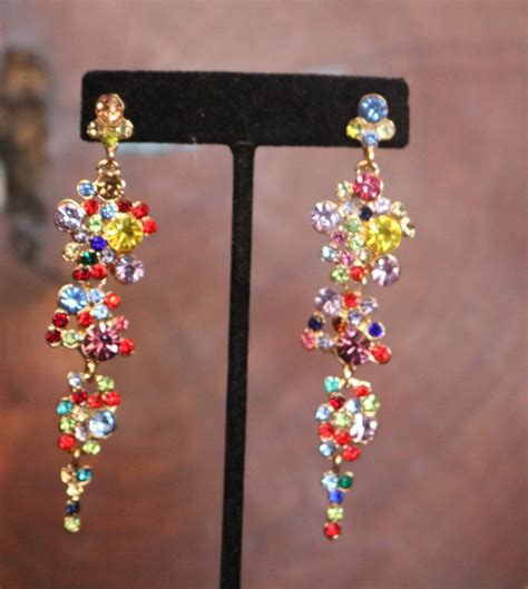 Multi Color Dangle Earrings Multi Color Prom Earrings Multi Etsy