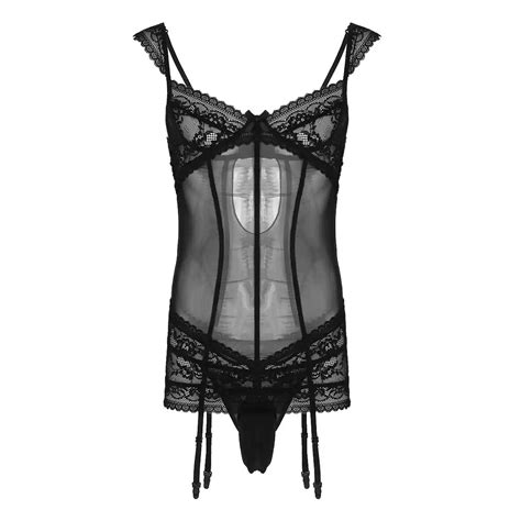 Mens Sissy Lingerie Sissy Dress For Men Shiny Soft Satin High Low Crossdress Lingerie Dress With