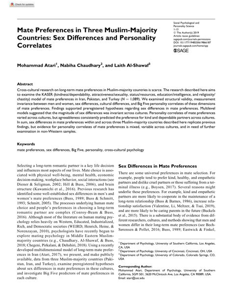 PDF Mate Preferences In Three Muslim Majority Countries Sex Differences And Personality